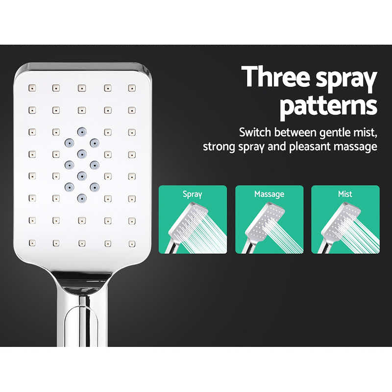 DS NA WELS 8'' Rain Shower Head Set Square Handheld High Pressure Wall Chrome