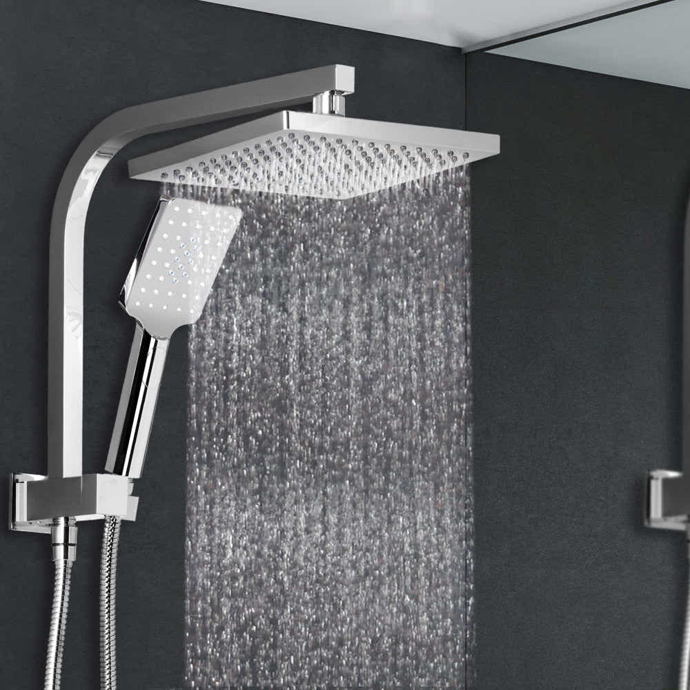 DS NA WELS 8'' Rain Shower Head Set Square Handheld High Pressure Wall Chrome