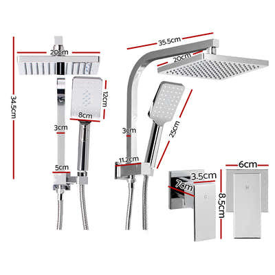 DS NA WELS 8'' Rain Shower Head Taps Square Handheld High Pressure Wall Chrome