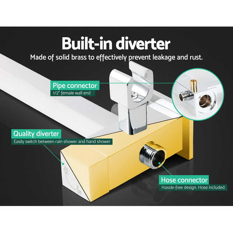 DS NA WELS 8'' Rain Shower Head Taps Square Handheld High Pressure Wall Chrome