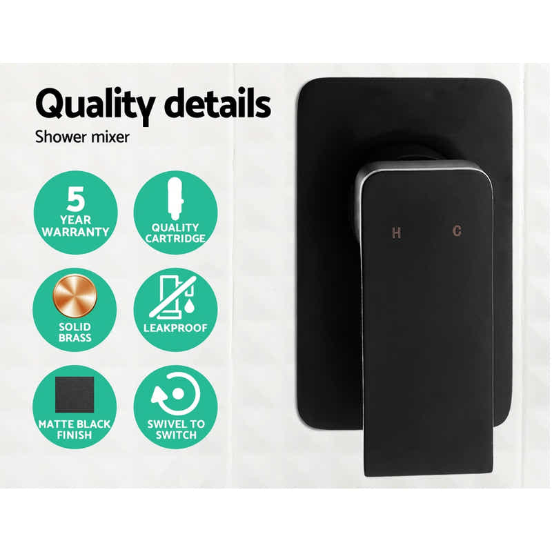 DS NA WElS 8'' Rain Shower Head Mixer Square High Pressure Wall Arm DIY Black