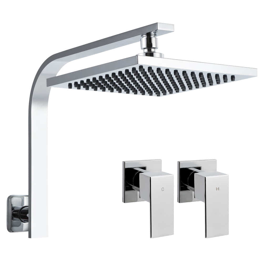 DS NA WElS 8'' Rain Shower Head Taps Square High Pressure Wall Arm DIY Chrome