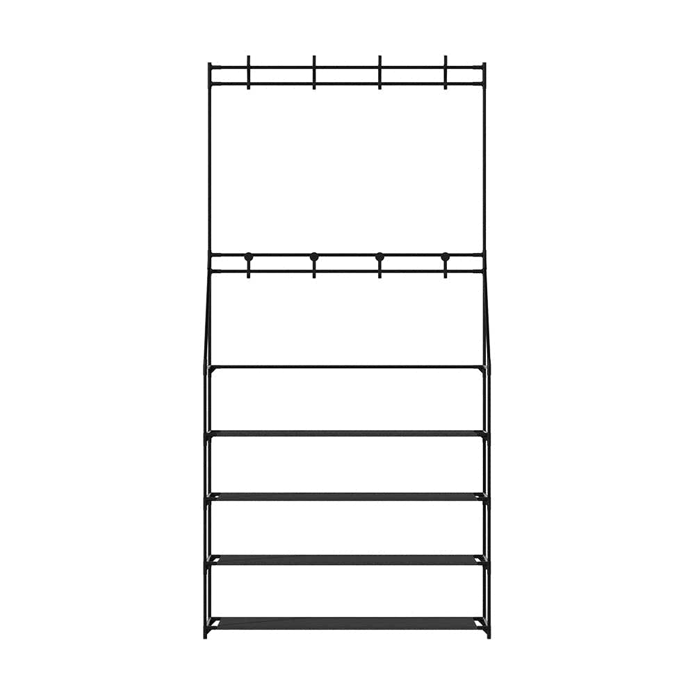 DS NA Shoe Rack Coat Hat Stand Hallway Shoes Storage Tree Metal Shelves Black