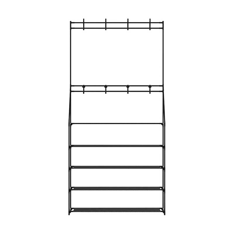 DS NA Shoe Rack Coat Hat Stand Hallway Shoes Storage Tree Metal Shelves Black