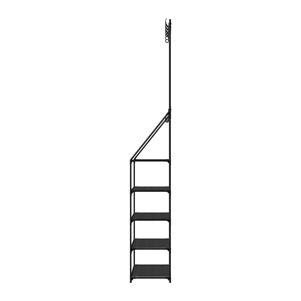 DS NA Shoe Rack Coat Hat Stand Hallway Shoes Storage Tree Metal Shelves Black