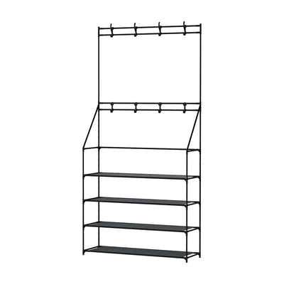 DS NA Shoe Rack Coat Hat Stand Hallway Shoes Storage Tree Metal Shelves Black