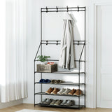 DS NA Shoe Rack Coat Hat Stand Hallway Shoes Storage Tree Metal Shelves Black