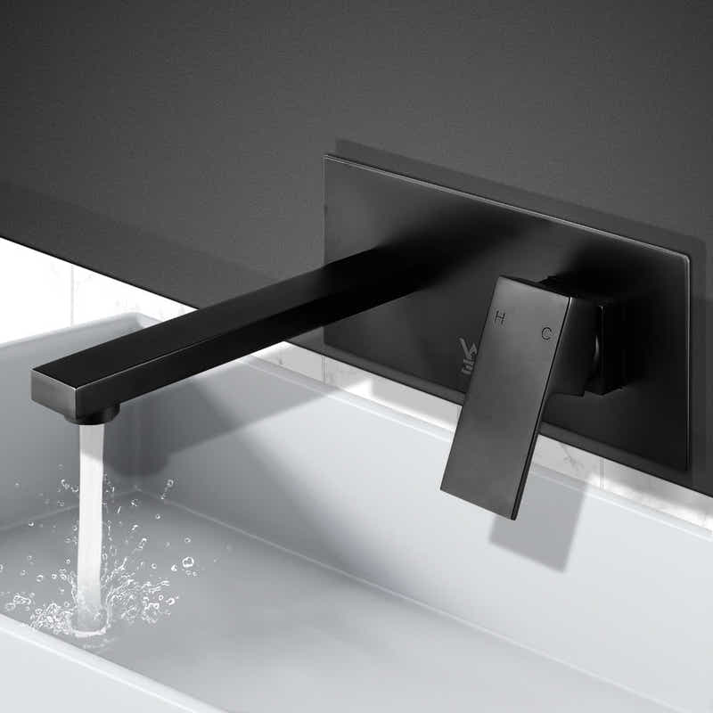 DS NA WELS Bathroom Tap Wall Square Black Basin Mixer Taps Vanity Brass Faucet