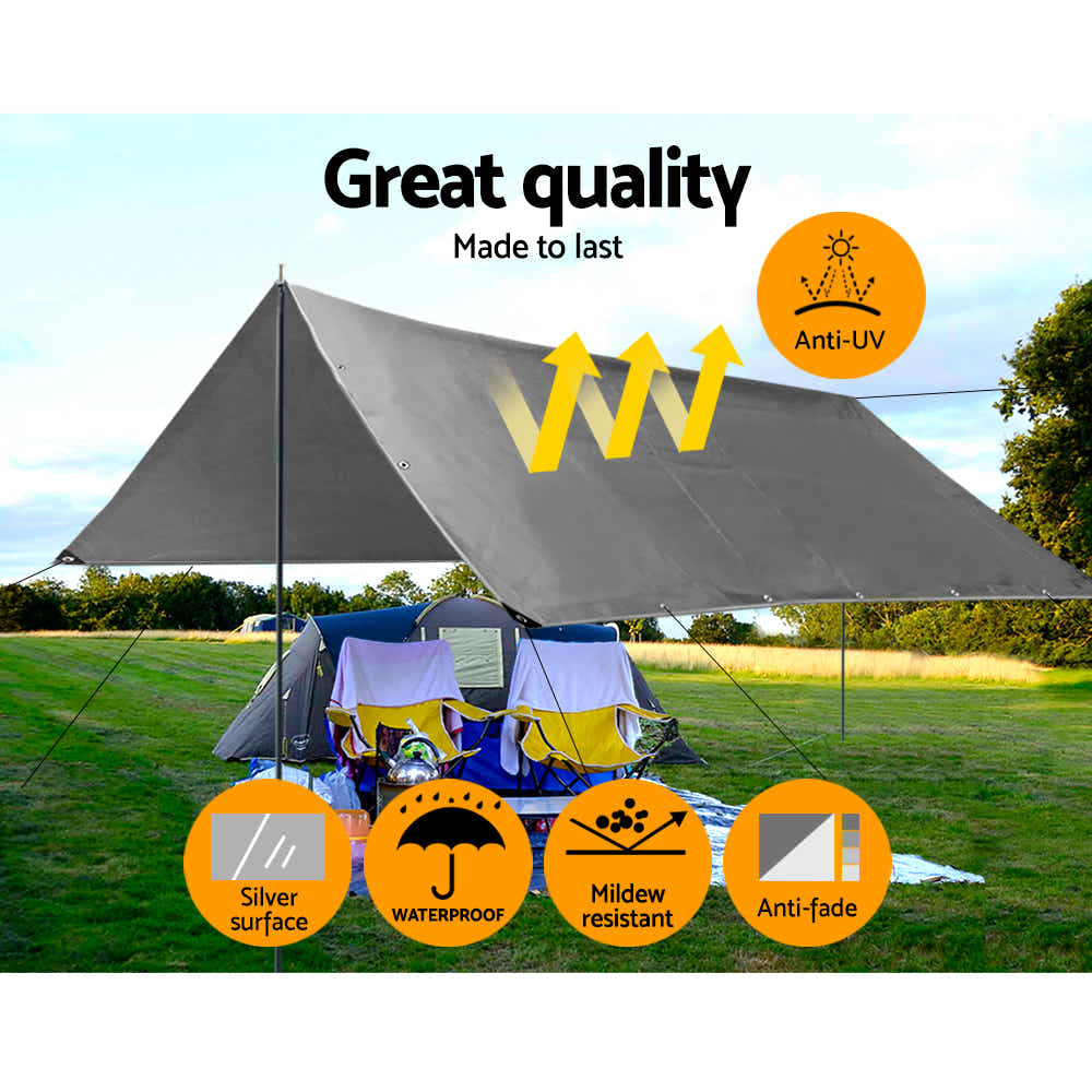 DS NA 3.6x4.8m Tarp Camping Tarps Poly Tarpaulin Heavy Duty Cover 180gsm Silver