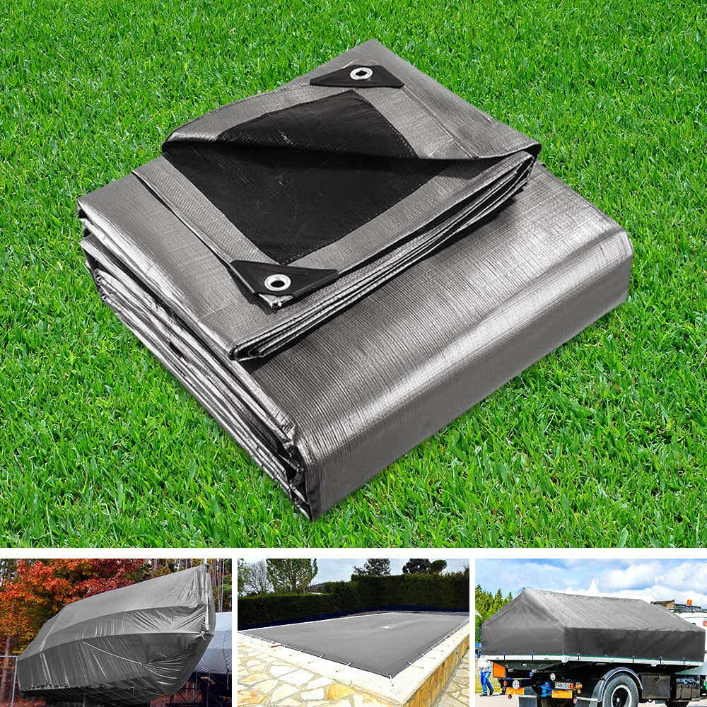 DS NA Instahut 6x7.3m Camping Tarp Poly Tarpaulin Heavy Duty Cover 180gsm Silver