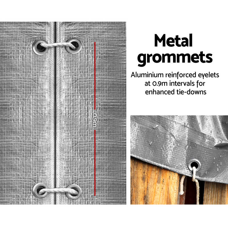 6x9m Tarp Camping Tarps Poly Tarpaulin Heavy Duty Cover 180gsm Silver