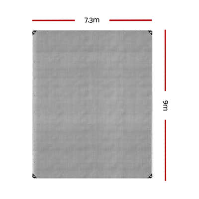DS NA Instahut 7.3x9m Camping Tarp Poly Tarpaulin Heavy Duty Cover 180gsm Silver