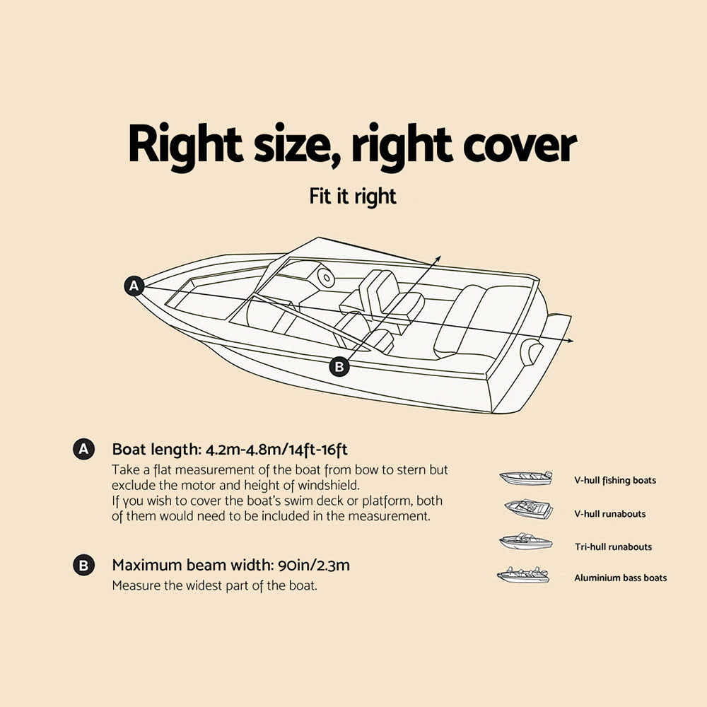 DS NA Seamanship 14- 16ft Boat Cover Trailerable Marine Grade 600D