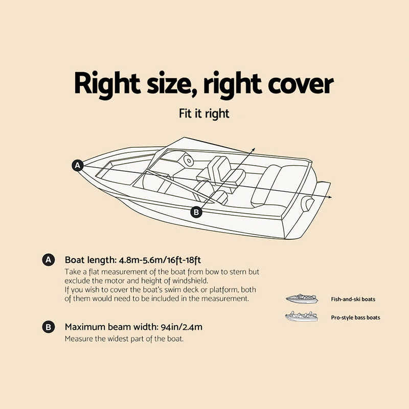 DS NA Seamanship 16-18.5ft Boat Cover Trailerable Marine Grade 600D