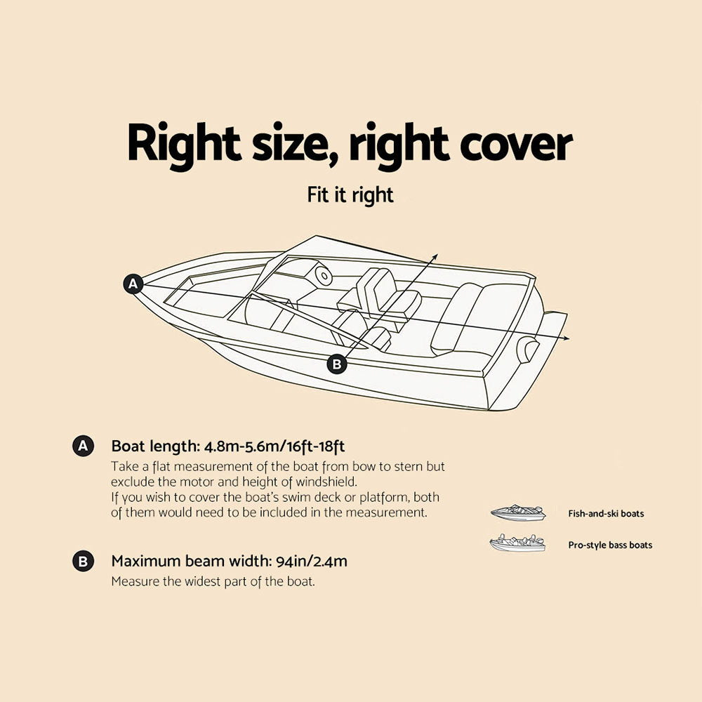 DS NA Seamanship 16-18.5ft Boat Cover Trailerable Marine Grade 600D