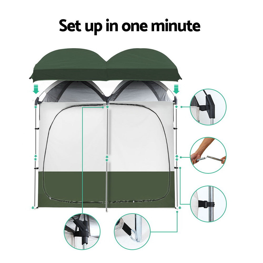 DS NA Double Camping Shower Toilet Tent Outdoor Portable Change Room Green