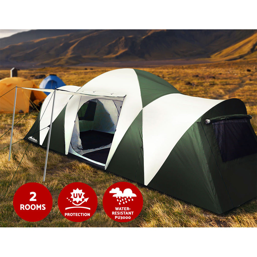 DS NA Weisshorn Family Camping Tent 12 Person Hiking Beach Tents (3 Rooms) Green