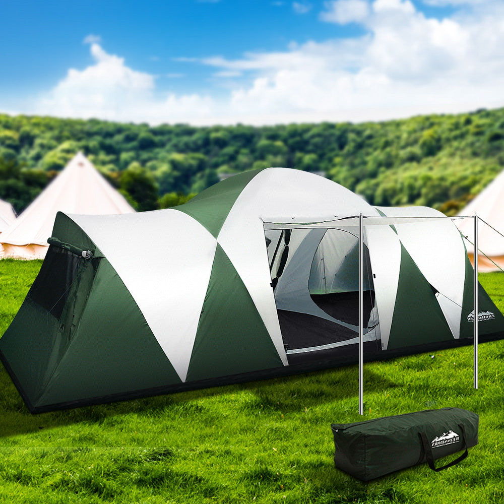 DS NA Weisshorn Family Camping Tent 12 Person Hiking Beach Tents (3 Rooms) Green