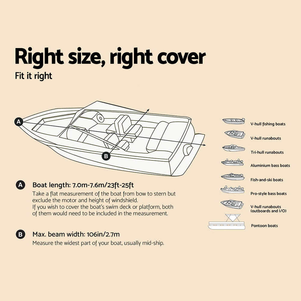 DS NA Seamanship 23-25ft Boat Cover Trailerable Jumbo 600D Marine Heavy Duty