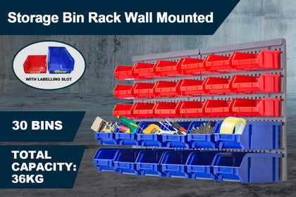 30 Storage Bin Rack Wall Mounted