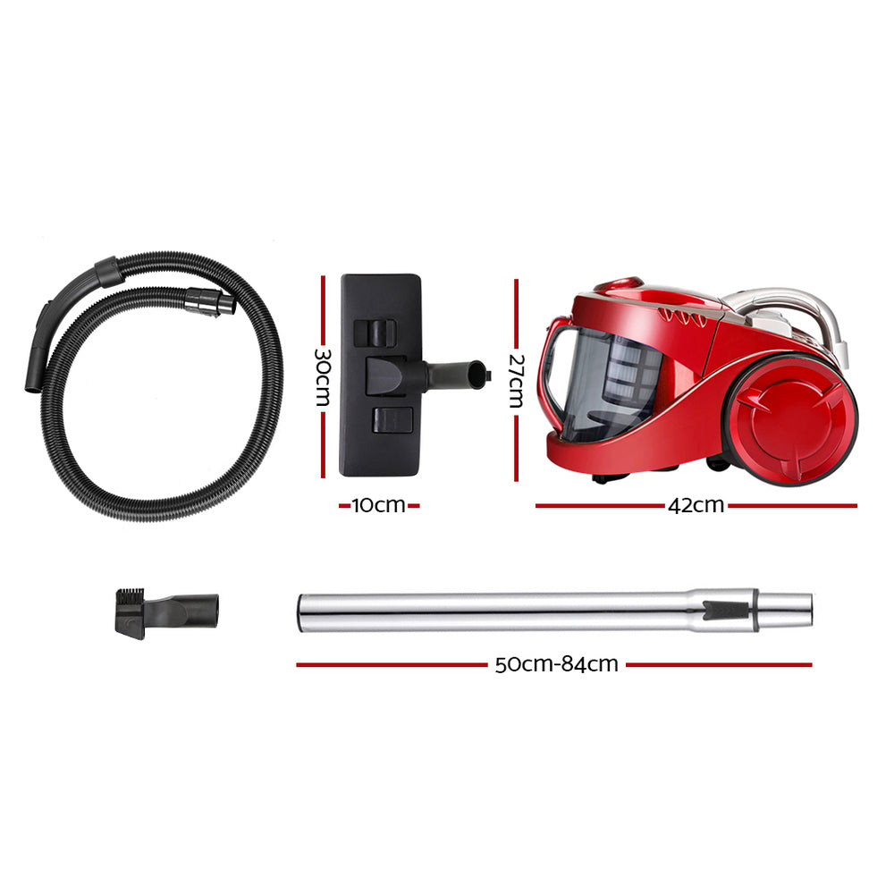 DS NA Devanti Bagless Vacuum Cleaner  Vac HEPA Filter Car Home Office 2200W Red