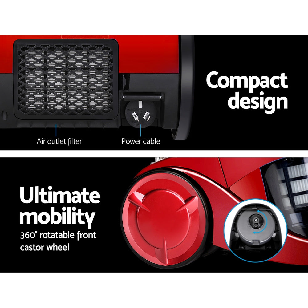DS NA Devanti Bagless Vacuum Cleaner  Vac HEPA Filter Car Home Office 2200W Red