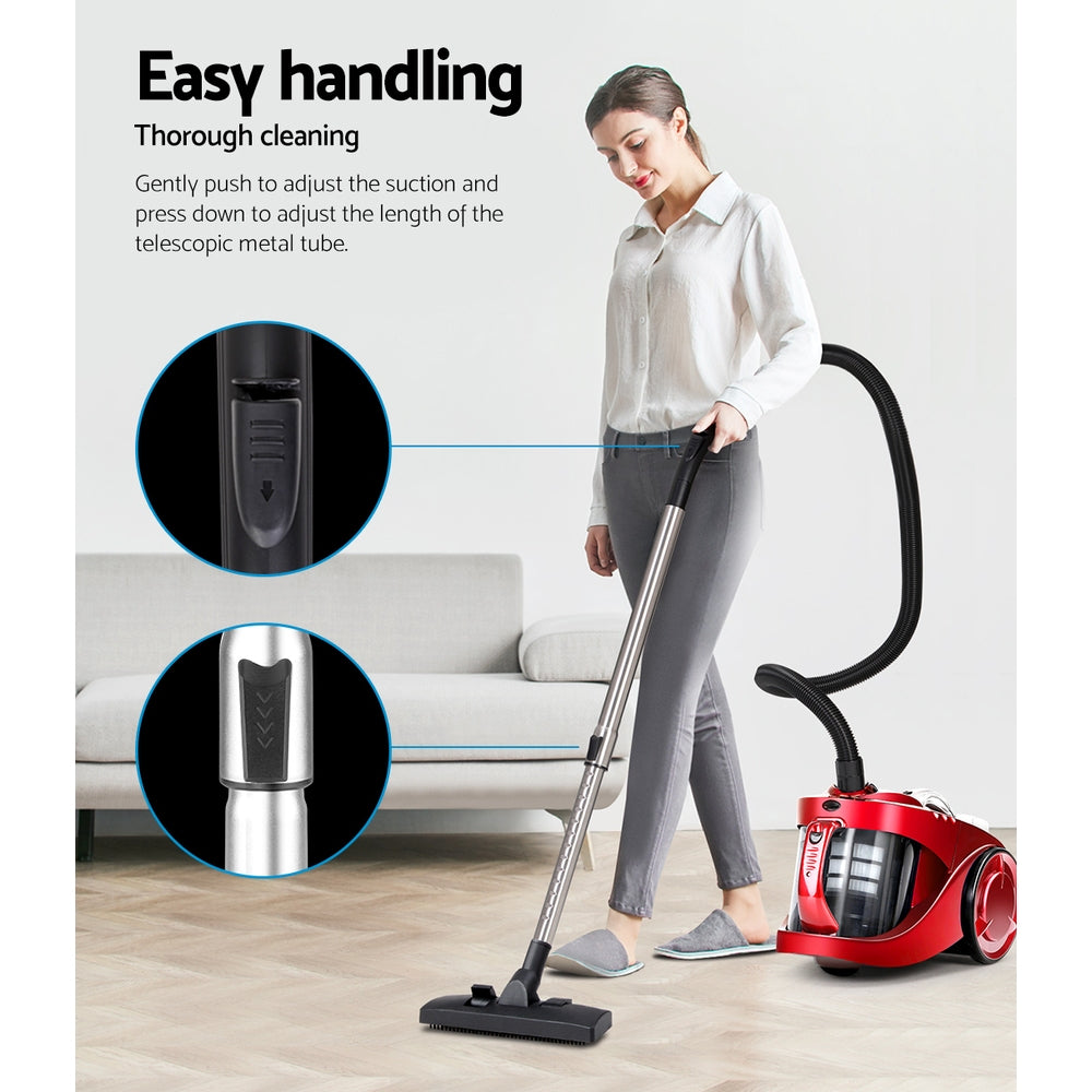 DS NA Devanti Bagless Vacuum Cleaner  Vac HEPA Filter Car Home Office 2200W Red