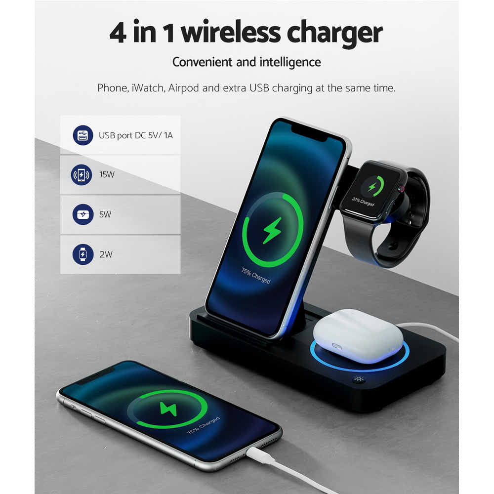 DS NA Devanti 4-in-1 Wireless Charger Station Fast Charging for Phone Black