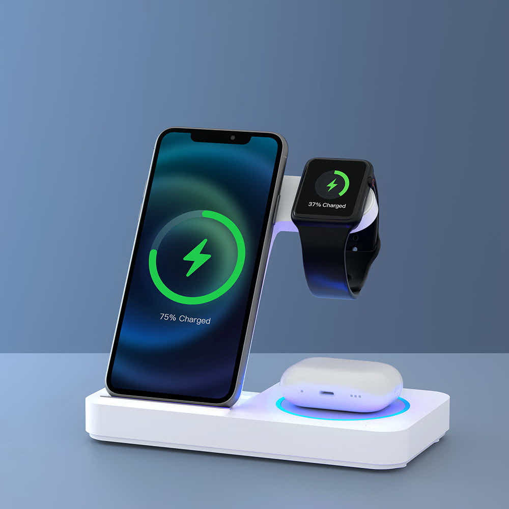 DS NA Devanti 4-in-1 Wireless Charger Dock Fast Charging for Phone White