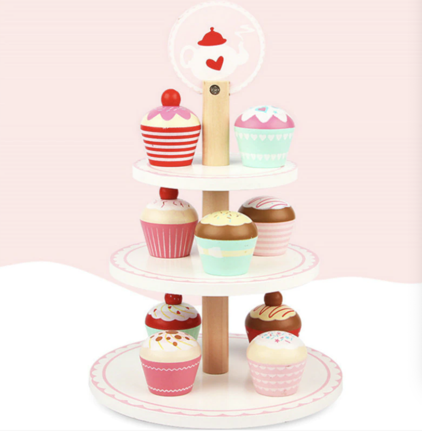 DS BS Wooden 3 Layer Cup Cakes Pretend Play Dessert Tower