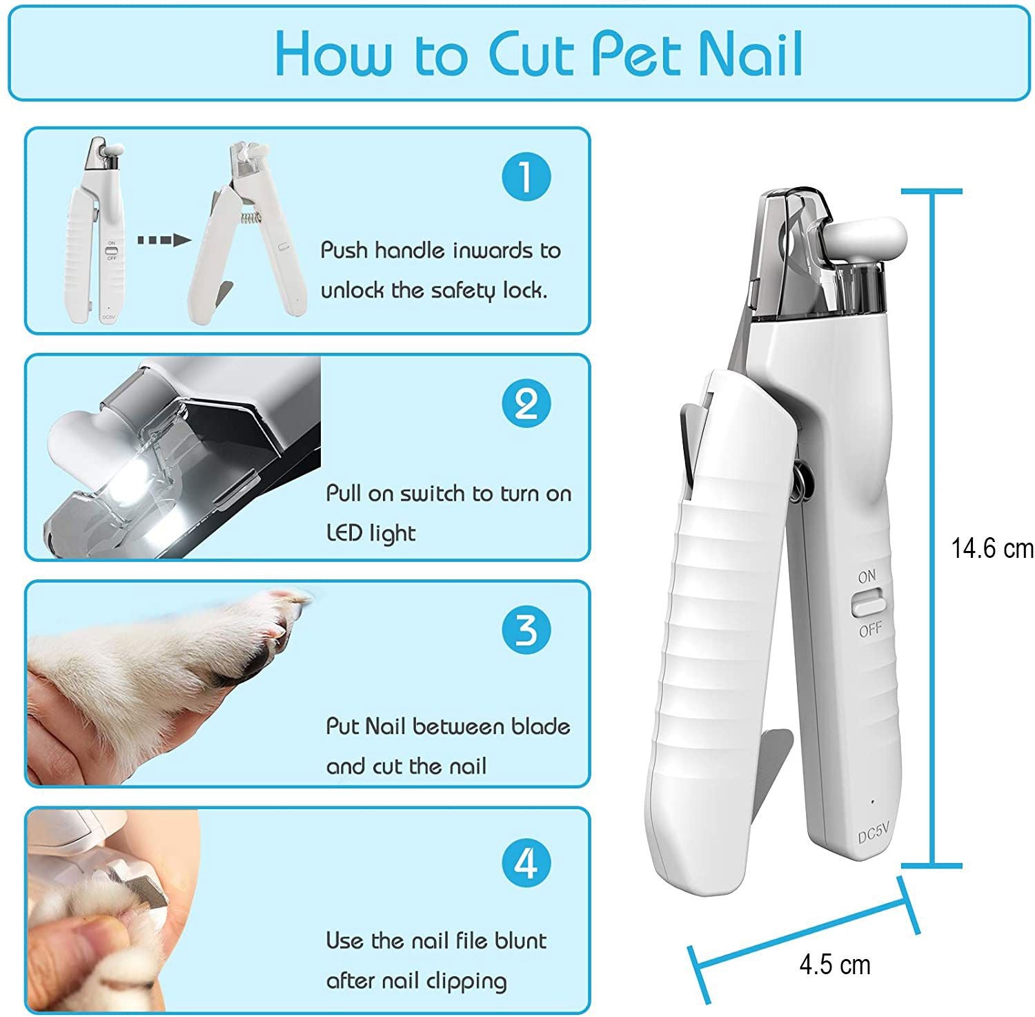 DS BS Cat Dog LED Light Nail Clippers with Nail File