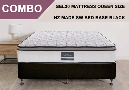 T NZ MADE SW queen bed base black + Gel30 Mattress Queen Size Combo