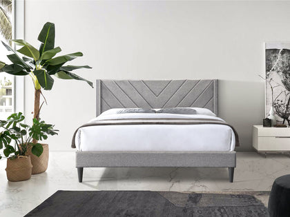 T Vele-D Fabric Bed Frame Queen Light Grey