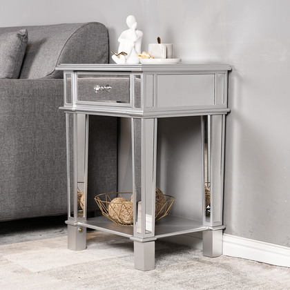 Mirrored 1 Drawer End Table Night Stand