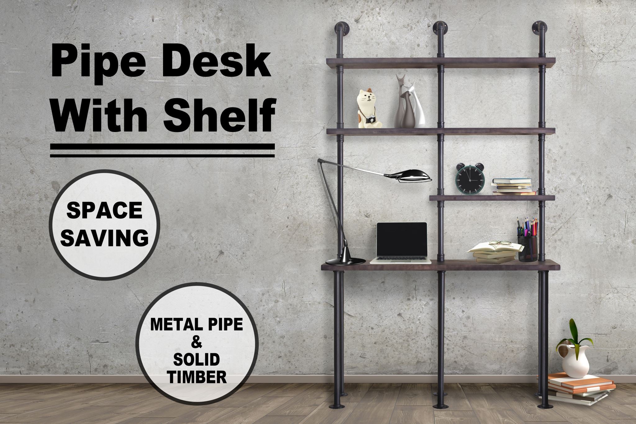 Pipe Desk With Shelf