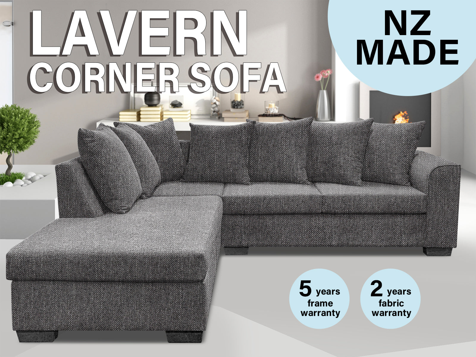 DS NZ made Lavern corner sofa kido black