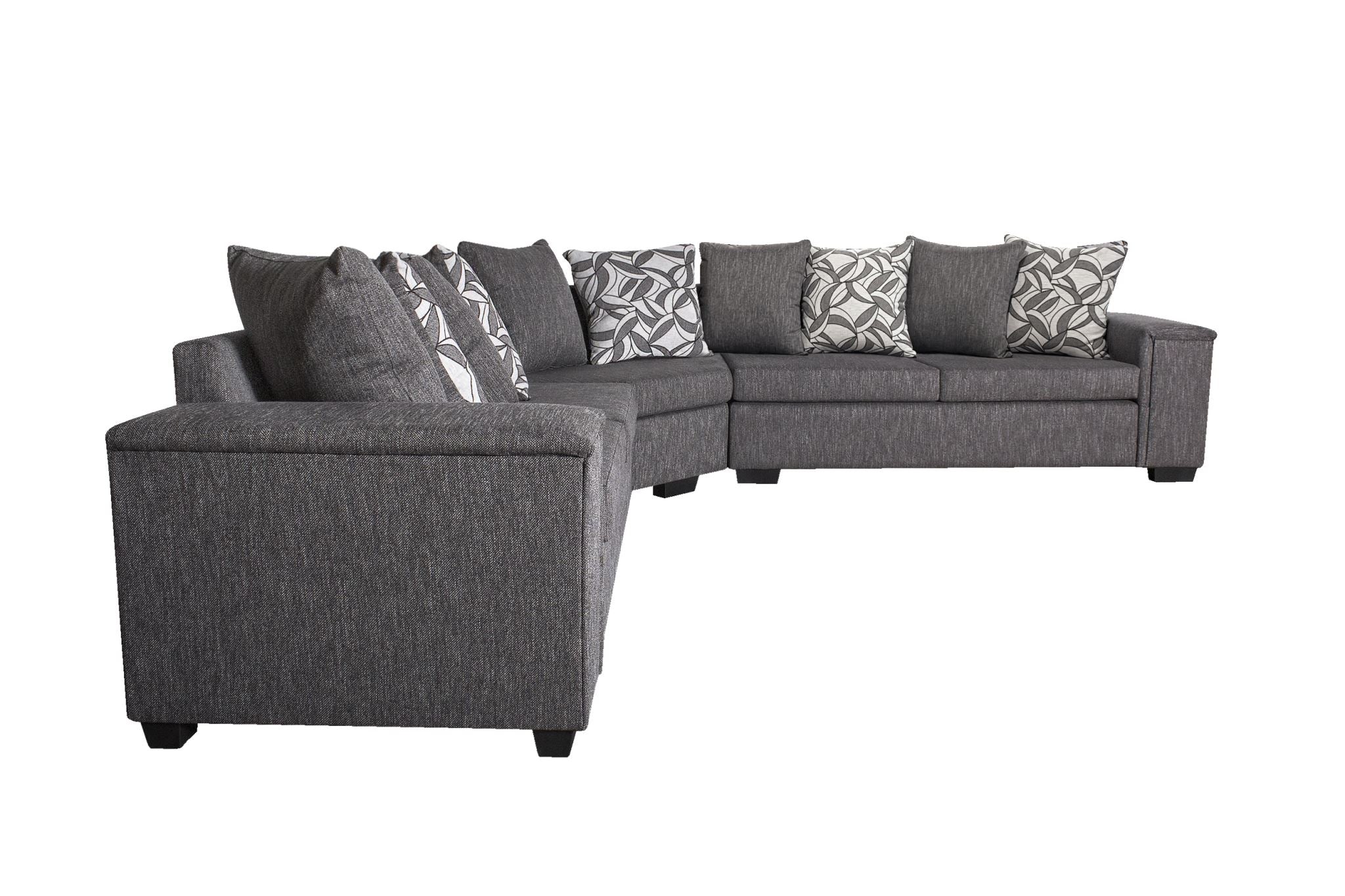 DS NZ made Ella corner sofa kido black with pattern cushions (Michigan)