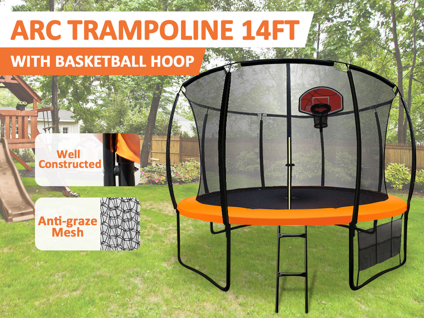 Arc Trampoline 14Ft With Basketball Hoop